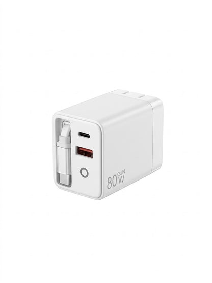 80W Multi-Port Charger with Built-in Cable